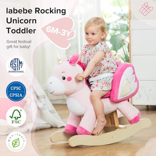 labebe - Baby Rocking Horse, Ride Unicorn, Kid Ride On Toy for 6 Month-3 Year Old, Infant (Boy Girl) Plush Animal Rocker, Toddler/Child Stuffed Ride Toy (Pink) - Image 3