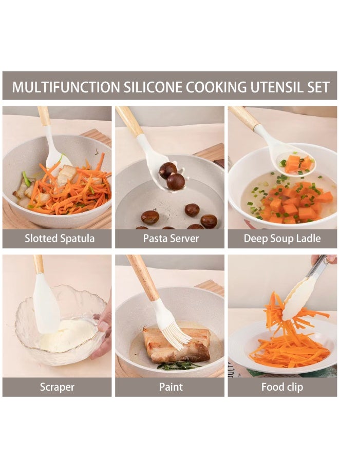 طقم سكاكين مطبخ وأدوات سيليكون من 19 قطعة مع حامل تخزين مزدوج - شفرات من الفولاذ المقاوم للصدأ، أدوات مقاومة للحرارة، طقم طبخ عصري - Image 4