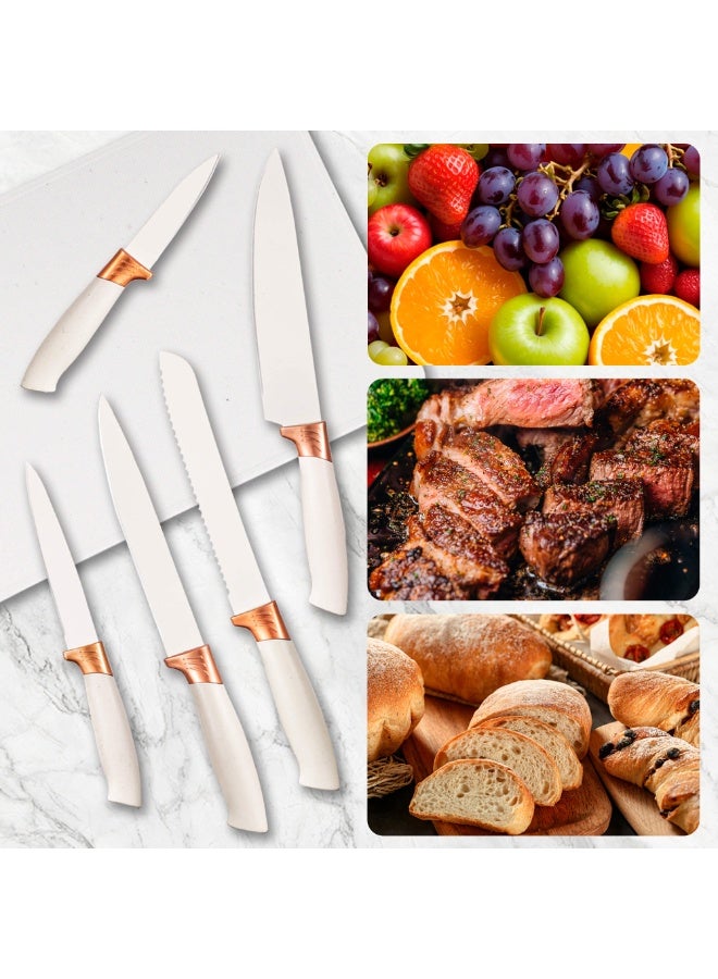 طقم سكاكين مطبخ وأدوات سيليكون من 19 قطعة مع حامل تخزين مزدوج - شفرات من الفولاذ المقاوم للصدأ، أدوات مقاومة للحرارة، طقم طبخ عصري - Image 5