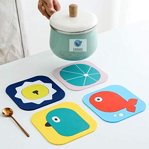 Leeonz Silicone Trivet Mat, Hot Pads, Heat Resistant Coasters, Tableware Insulation Pad Potholders,Cups Pad,Placemat, Non-Slip Mat, Flexible,Random Color and Pattern (Big-Random, Set of 4) - Image 1