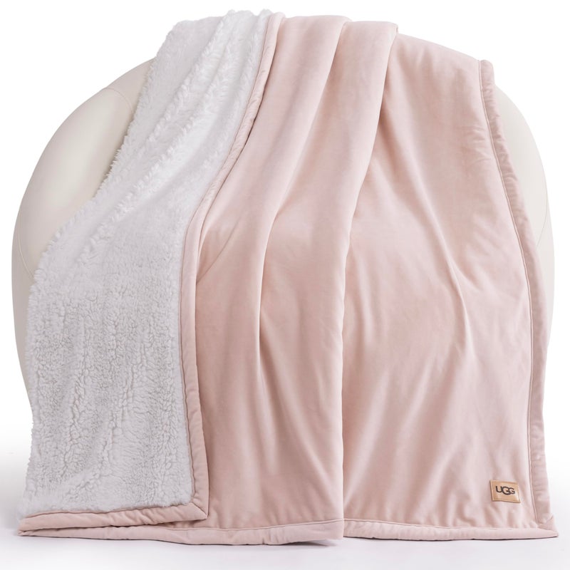 UGG Bliss Throw Blanket Plush Soft Fleece Fluffy Blankets for Bed or Couch Oversized Warm Reversible Machine Washable Medium Weight Home Decor Giftable Throw, 50-inch x 70-inch, Quartz Pink - Image 1