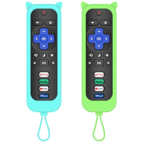 MOKEMAKE Remote for Roku TV & Cover for Roku Remote, 2-Pack Remotes Cover Compatible with TCL Roku/Onn Roku/Hisense Roku/Philips Roku TV Remote (Green & Blue) - Image 1