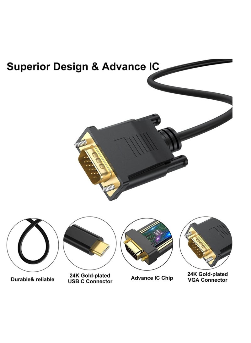 NIBEMINENT SB C to VGA Cable, USB Type-C Male Cable Adapter Compatible Converter foriMac, MacBook Pro, Air, Surface Book 2, Chromebook and More More-6 Feet  - Image 5