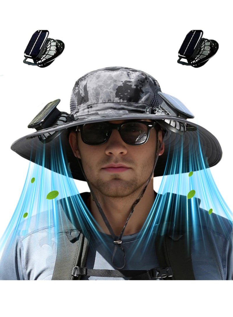 fdsport Solar Fan Hat,with 2 Solar Powered Fans,Outdoor Summer UV Hiking Camping Fishing Hat,Solar & USB Charging Wide Brim Solar Fan Hats for Men Women- UPF 50+ Hat  Removable & USB Charging Fan - Image 1