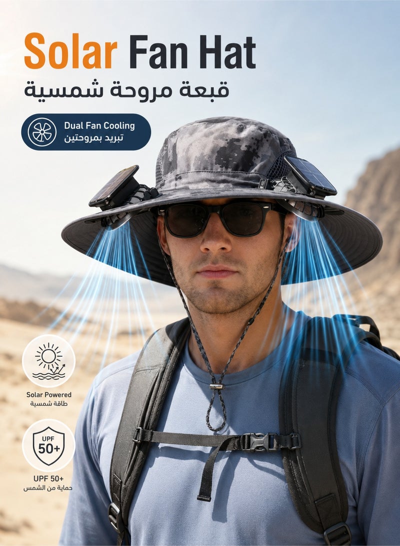 fdsport Solar Fan Hat,with 2 Solar Powered Fans,Outdoor Summer UV Hiking Camping Fishing Hat,Solar & USB Charging Wide Brim Solar Fan Hats for Men Women- UPF 50+ Hat  Removable & USB Charging Fan - Image 1