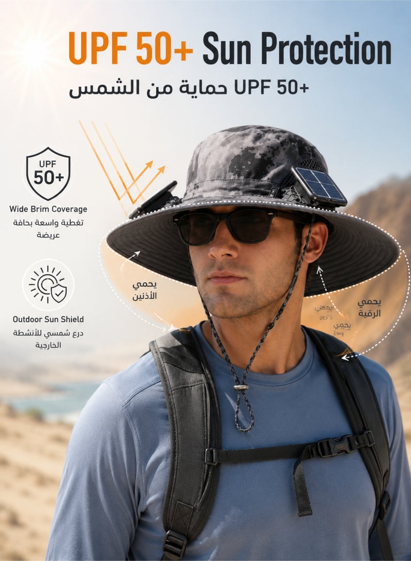fdsport Solar Fan Hat,with 2 Solar Powered Fans,Outdoor Summer UV Hiking Camping Fishing Hat,Solar & USB Charging Wide Brim Solar Fan Hats for Men Women- UPF 50+ Hat  Removable & USB Charging Fan - Image 5