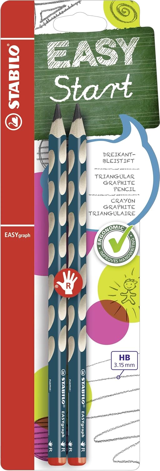 STABILO 315 mm HB Ergonomic Graphite Wooden Pencil Right Handed Easygraph Pack of 2 Petrol - Image 1
