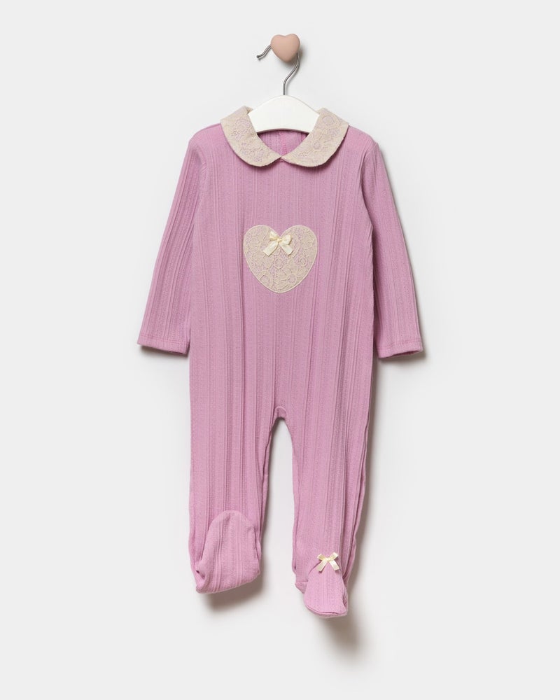 Minipodyum Long Sleeve 100% Cotton Baby Collar Gift Baby Girl Jumpsuit with Booties 3-9 Months - Image 1
