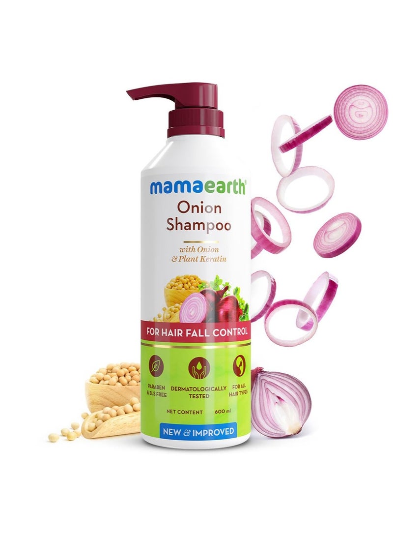 Mama Earth Onion Shampoo for Hair Growth and Hair Fall Control with Onion and Plant Keratin | Reduces Hair Fall | Strengthens & Smoothens Hair | For Men & Women | 600ml - Image 2
