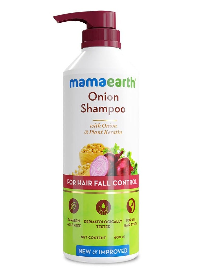 Mama Earth Onion Shampoo for Hair Growth and Hair Fall Control with Onion and Plant Keratin | Reduces Hair Fall | Strengthens & Smoothens Hair | For Men & Women | 600ml - Image 1