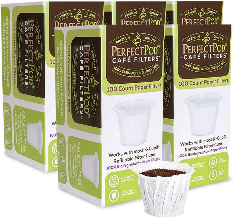 Perfect Pod Cafe Filters Paper Liners for Reusable K Cup Coffee Pods by - Fits All Brands, Compatible With All Refillable Capsules - Disposable Paper Filters (500-Ct) - Image 1