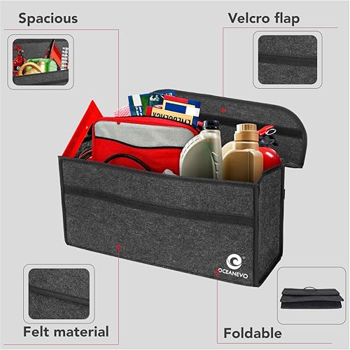 OCEANEVO Felt Car Boot Organizer, Car Trunk Organizer For Storage Of Accessories, Hardware Tools And Documents - 50 X 24 X 17 Cm - Dark Grey - Image 3