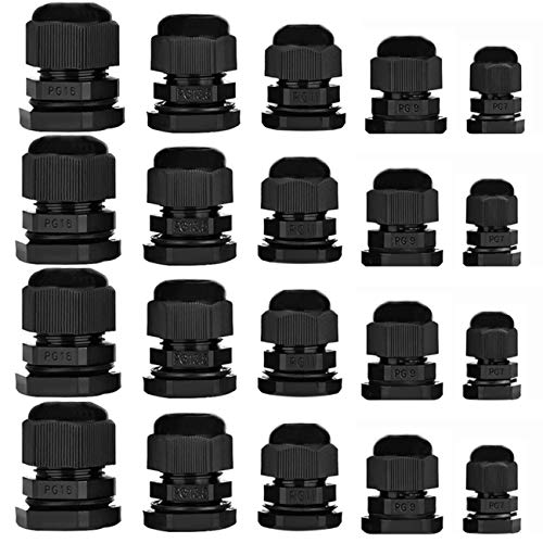 monochef 20pcs Cable Gland Waterproof Adjustable 3-13mm Cable Connectors PG7 PG9 PG11 PG13.5 PG16 Plastic Cable Gland Joints Wire Protectors - Image 1