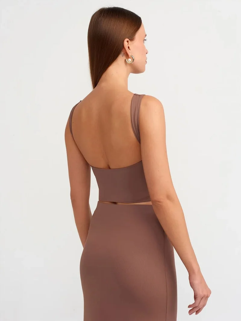 ديلفين Dilvin Women's Sleeveless Cut-Out Crop Blouse