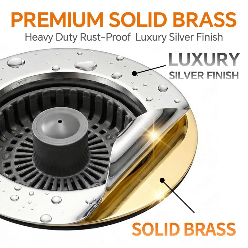 Blazeavian Solid Brass Body 3-in-1 Kitchen Sink Drain Strainer & Stopper, Heavy Duty Pop Up Plug Assembly with 2 Baskets, Anti-Clog Replacement for US Standard 3-1/2 Inch Drains, Rust-Proof Silver - Image 2