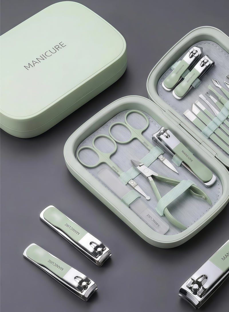 18 In 1 Professional Nail Clipper Manicure Set Nail Cutter Light Green - Image 1