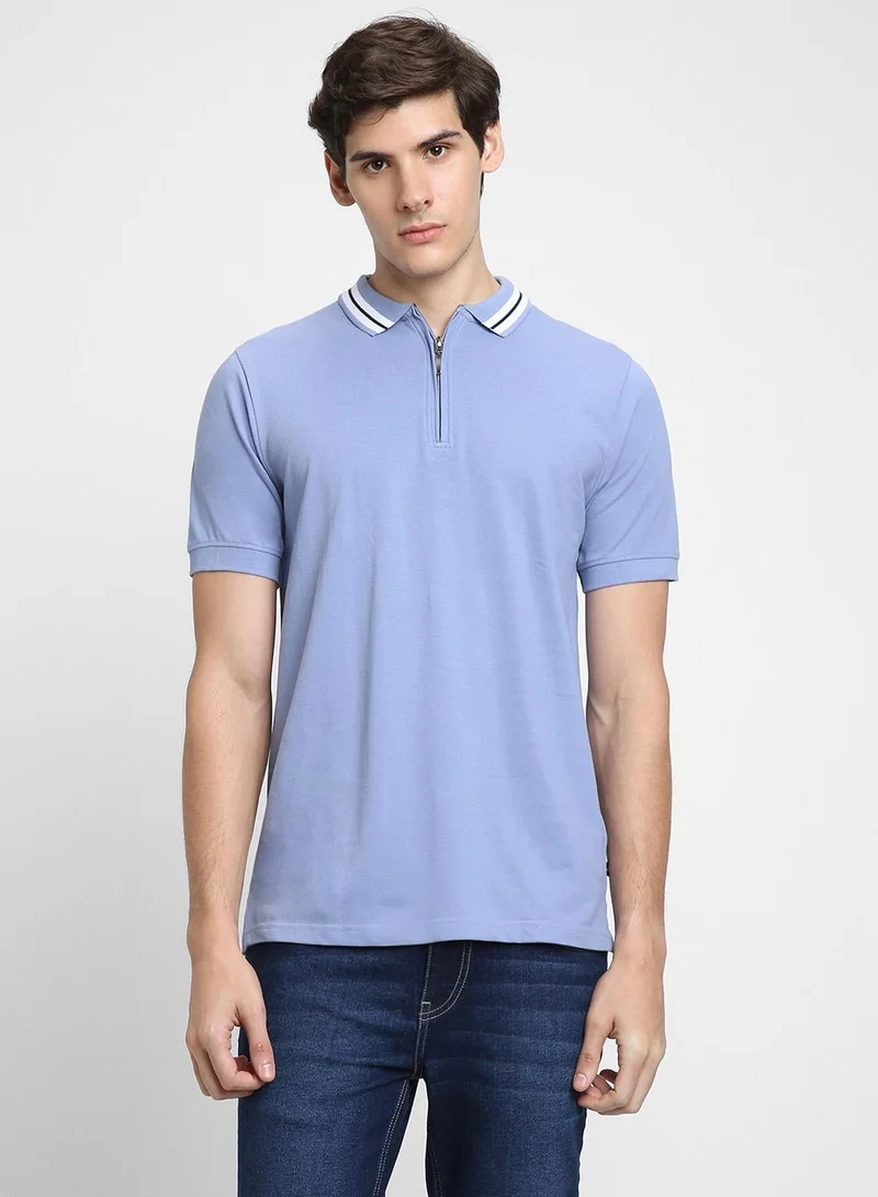 Dennis Lingo Men's Light Blue 100% Cotton Solid Pattern Regular Fit T-Shirt