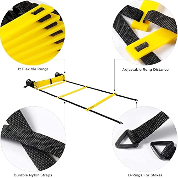 rayihni Speed Agility Training Kit - Includes 12 Rung Agility Ladder, 12 Disc Cones, 4 Steel Stakes, Resistance Parachute With Carry Bag, Use Agility Training Equipment To Improve Footwork Any Sport. - Image 3