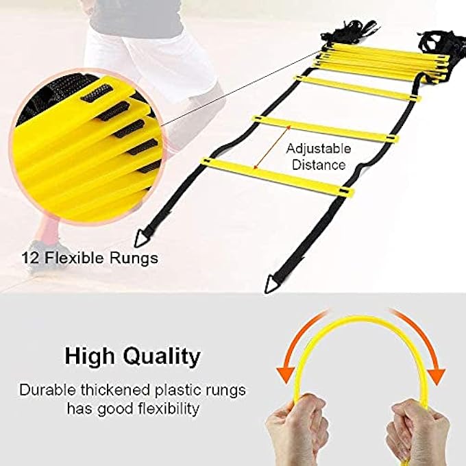 rayihni Speed Agility Training Kit - Includes 12 Rung Agility Ladder, 12 Disc Cones, 4 Steel Stakes, Resistance Parachute With Carry Bag, Use Agility Training Equipment To Improve Footwork Any Sport. - Image 4