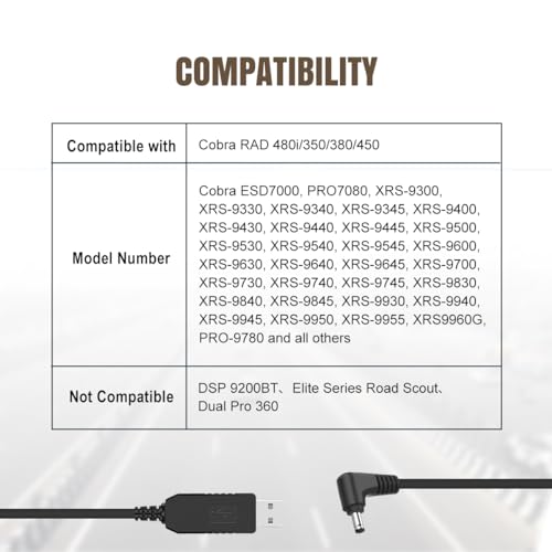 Lenink Power Cord Compatible with Cobra RAD 480i/350/380/450, Replacement Cord Cable USB Charger Compatible with Most Cobra Radar Detectors (1m/3.28ft) - Image 5