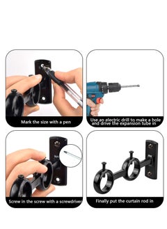 SYOSI Bracket for Curtain Pole 2pcs Double Curtain RodHolder Wall Mount Heavy Duty Adjustable 28mm Curtain Rod Bracket for Window Bedroom Home Black  - Image 3
