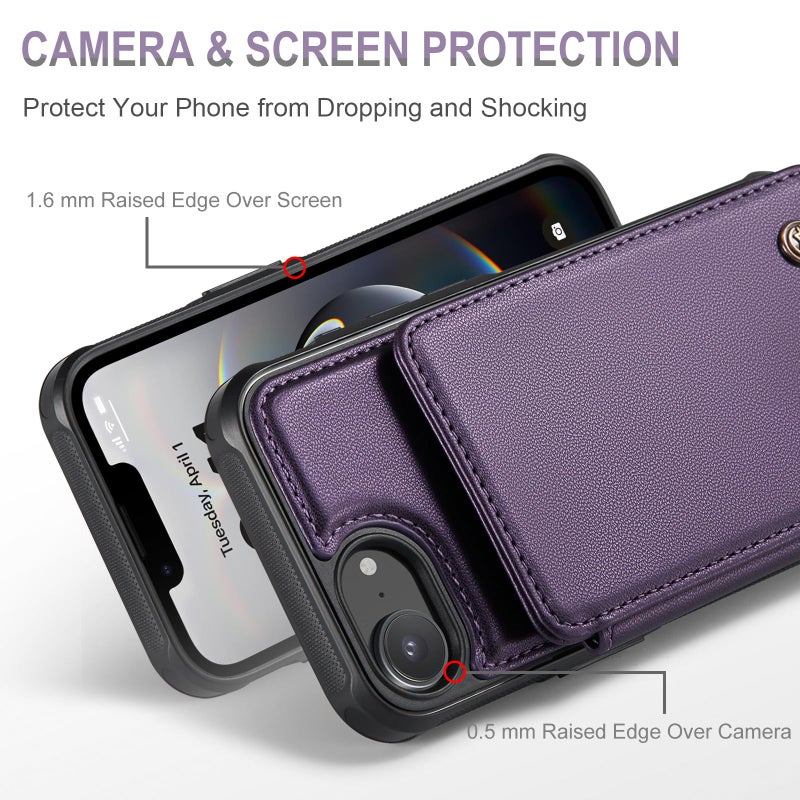 Vinich for iPhone 17e / 16e Wallet Case with Card Holder, RFID Blocking Credit Slots Kickstand Shockproof Phone Cover Fit for iPhone 16e & 17e 6.1" Purple - Image 5