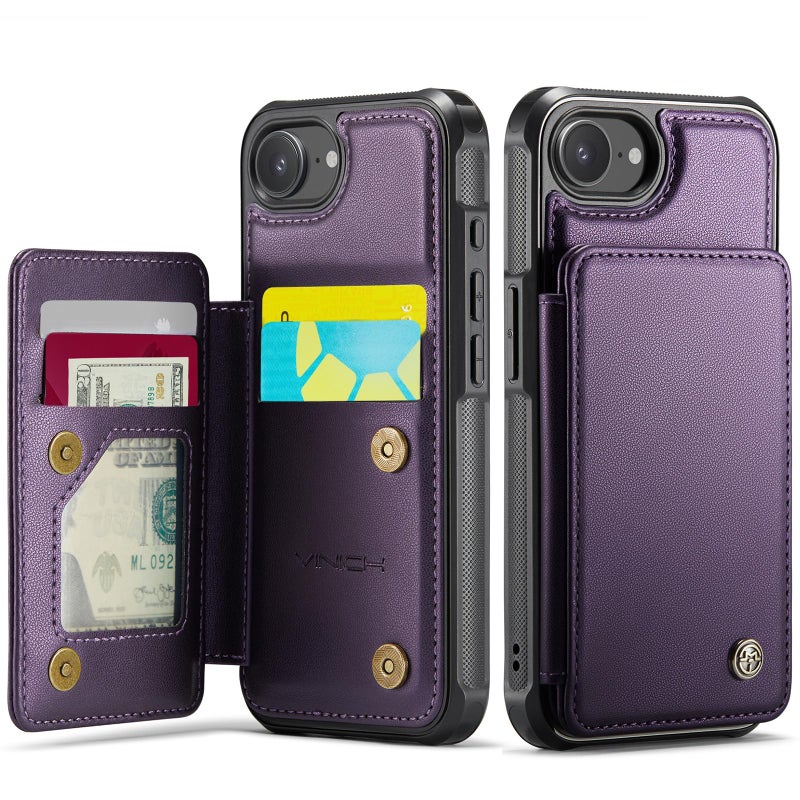 Vinich for iPhone 17e / 16e Wallet Case with Card Holder, RFID Blocking Credit Slots Kickstand Shockproof Phone Cover Fit for iPhone 16e & 17e 6.1" Purple - Image 1