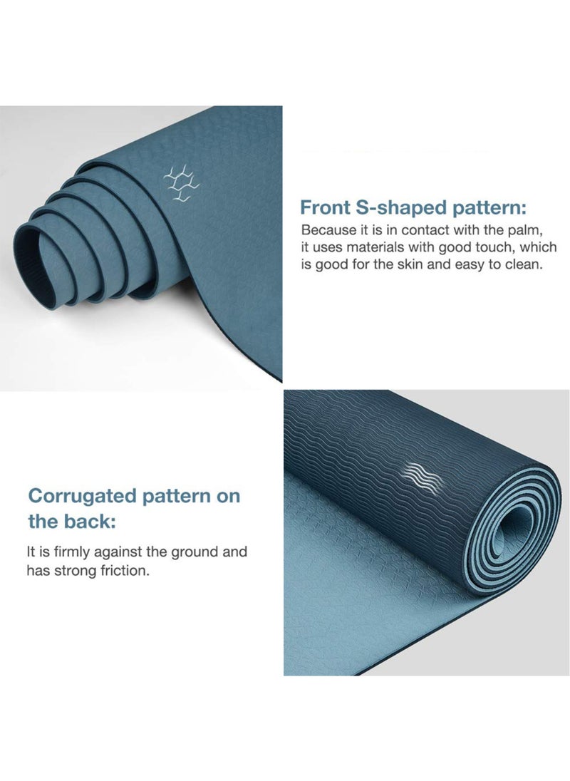 ZERIFAM Yoga Mat, Extra Thick 6MM TPE Workout Yoga Mat, Eco Friendly Non-Slip Fitness Exercise Mat for Women Men, Workout Mat with Carrying Strap for Home, Pilates and Floor Exercises(Blue)  - Image 2