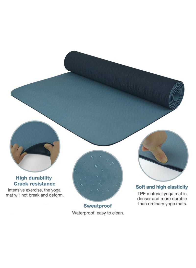 ZERIFAM Yoga Mat, Extra Thick 6MM TPE Workout Yoga Mat, Eco Friendly Non-Slip Fitness Exercise Mat for Women Men, Workout Mat with Carrying Strap for Home, Pilates and Floor Exercises(Blue)  - Image 4