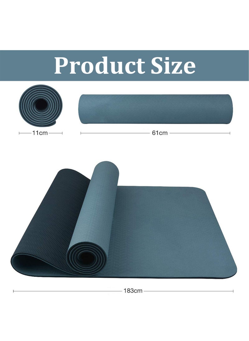 ZERIFAM Yoga Mat, Extra Thick 6MM TPE Workout Yoga Mat, Eco Friendly Non-Slip Fitness Exercise Mat for Women Men, Workout Mat with Carrying Strap for Home, Pilates and Floor Exercises(Blue)  - Image 5