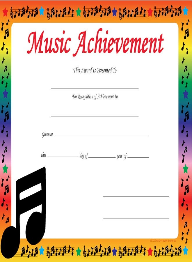 SHAPES ETC. 30 pcs Music Achievement Recognition Certificates 11in x 8.5in Academic Recognition Music Teachers School Certificate Musicians Musical Award Kids Awards Band Achievements Made in The USA - Image 2