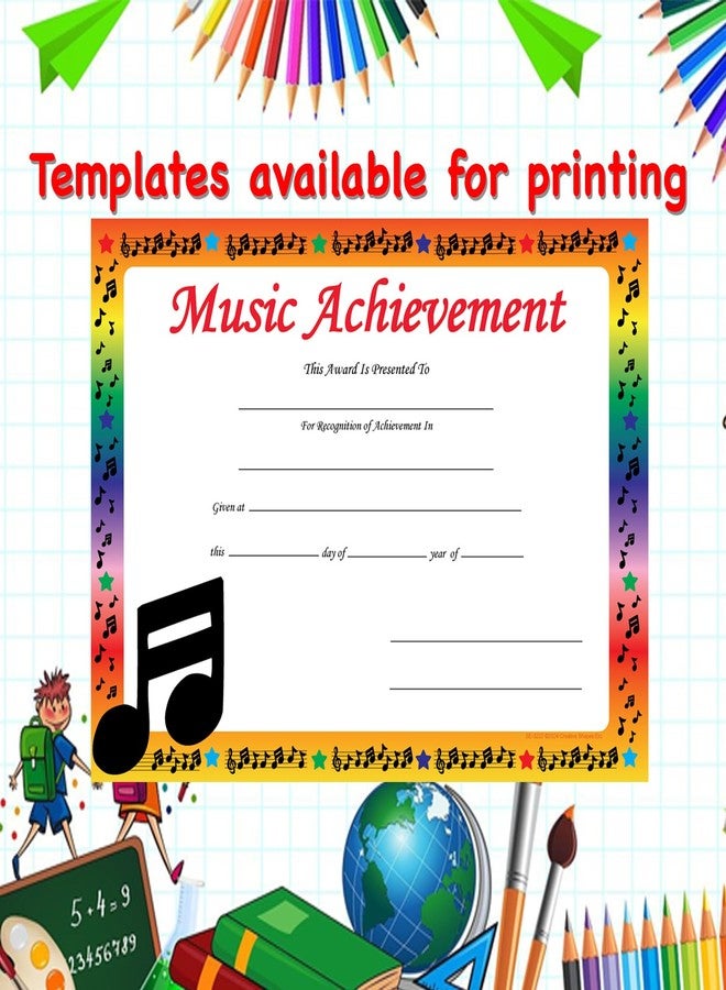 SHAPES ETC. 30 pcs Music Achievement Recognition Certificates 11in x 8.5in Academic Recognition Music Teachers School Certificate Musicians Musical Award Kids Awards Band Achievements Made in The USA - Image 4