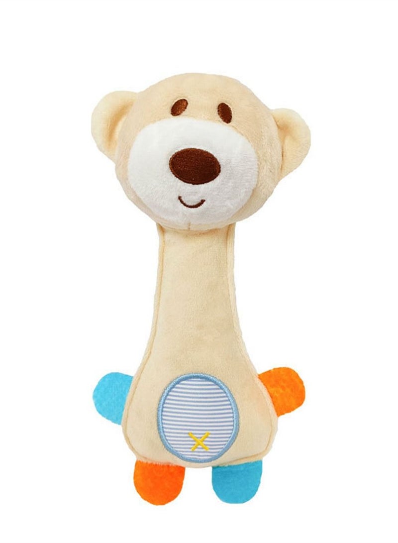 Loquat Children's Baby Animal Bear Hand Grab Stick HandbellSoothing Toy Beige 