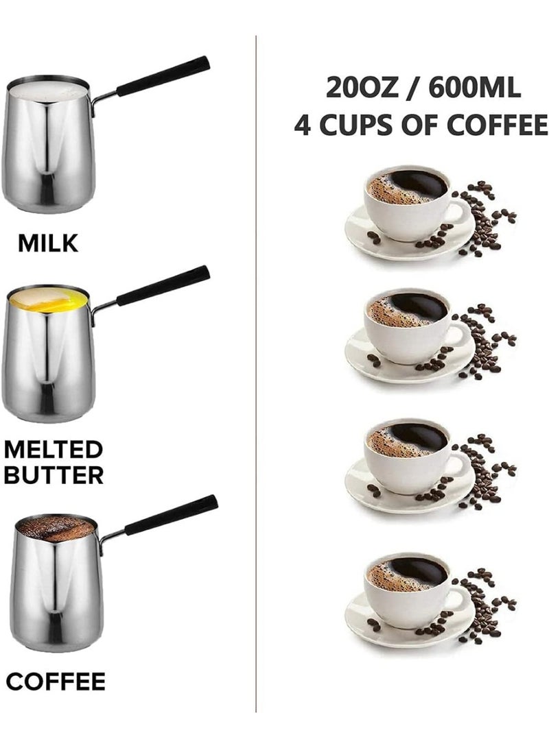 Funito 600ML Turkish Coffee Pot, 304 Stainless Steel Milk Warmer with Pour Spout, Butter Warmer Saucepan for Coffee, Milk, Tea, Chocolate & Butter Heating - Image 3