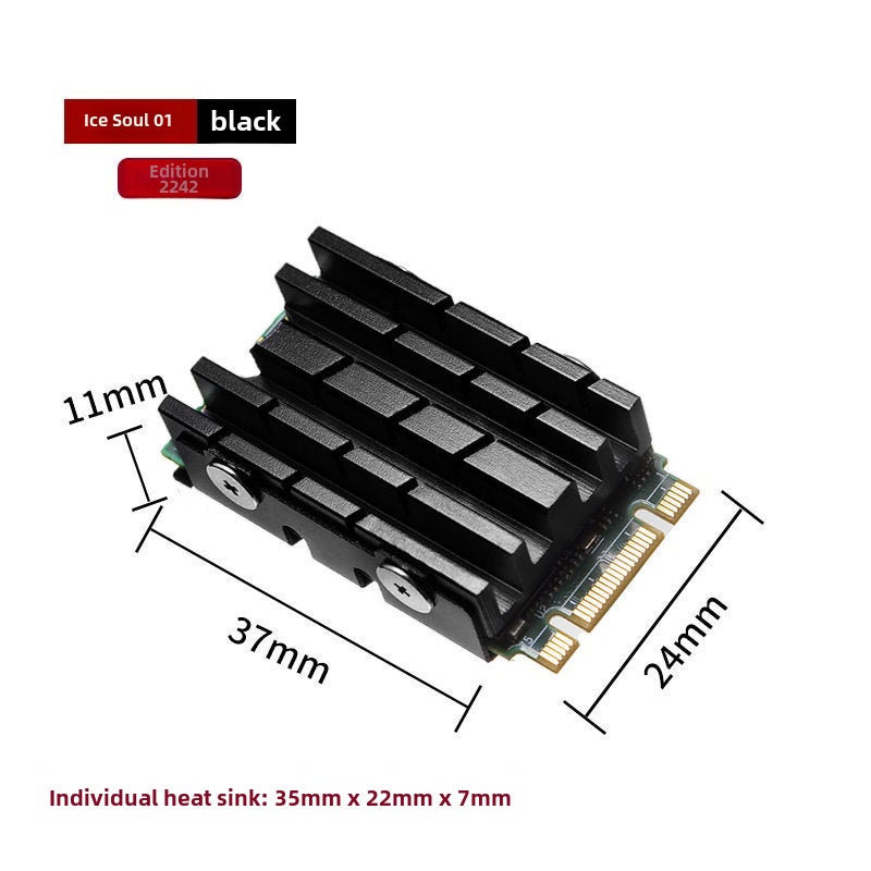 M.2 2242 NVMe SSD Cooling Vest Heatsink Black 