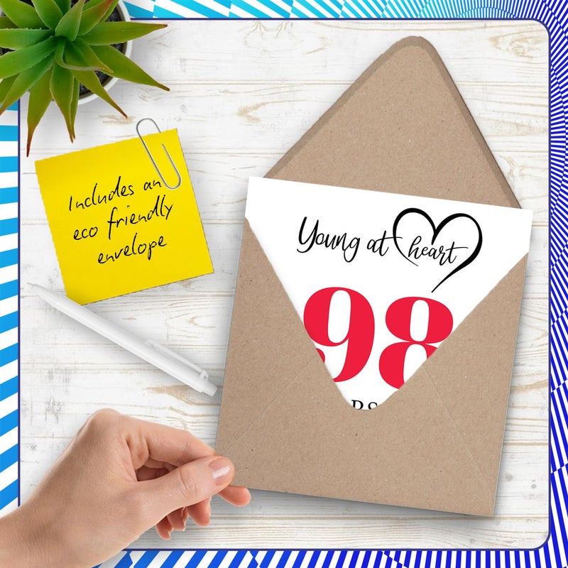 Stuff4 بطاقات عيد ميلاد Stuff4 98 للنساء والرجال - الشباب في القلب - بطاقة عيد ميلاد سعيد لامرأة تبلغ من العمر 98 عامًا ورجل مربية وجدة وعمة وجدة مقاس 5.7 بوصة بطاقات تهنئة بعيد الميلاد - Image 5