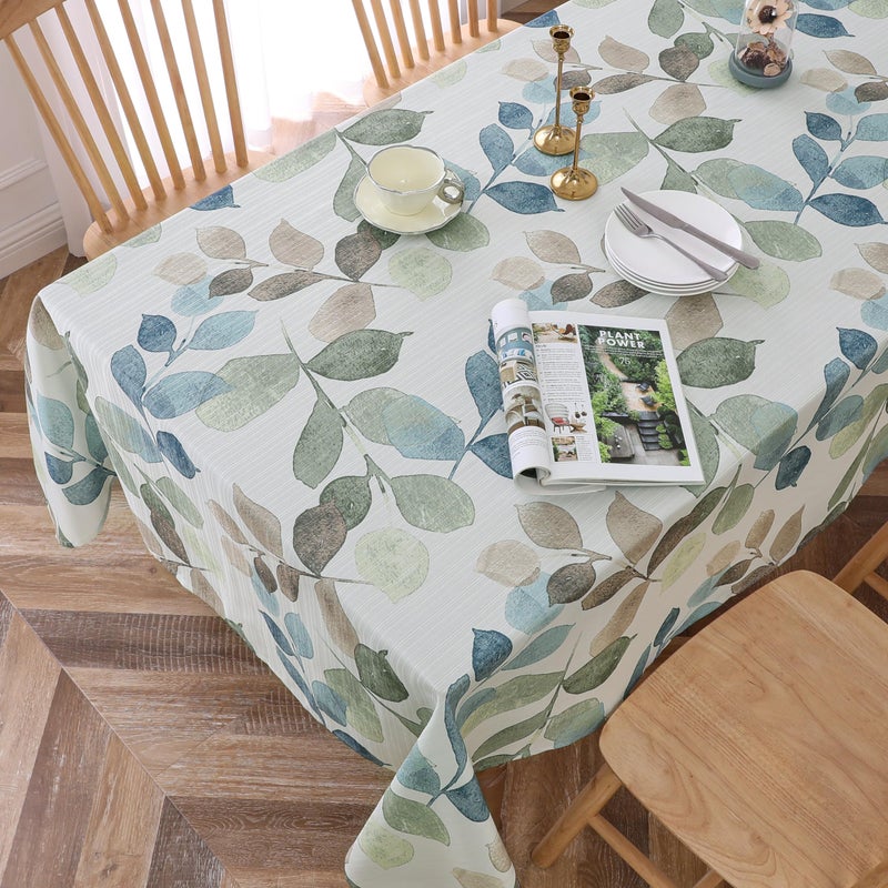 Randall Colorful Leaf Printed Rectangle Decorative Tablecloth 60"x84"x1 Wrinkle Free and Spillproof Oblong Table Cloth Cover for Home Kitchen Dinning and Party(6-8 Seats, Blue/Green/Tan) - Image 1