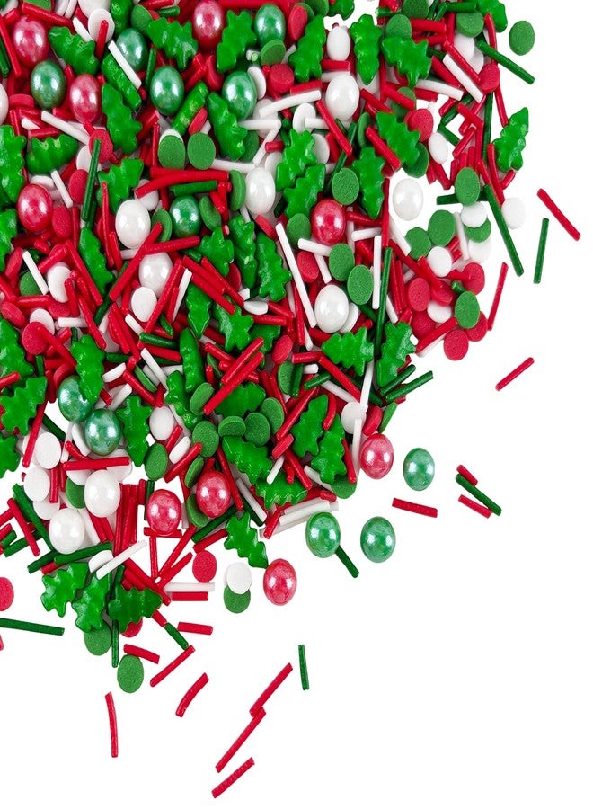 LEBERY Christmas Sprinkles Red Green White Sprinkle Edible Christmas Tree Sprinkle Holiday Cake Sprinkles Sugar Pearls Jimmies Mix for Cake Baking Cookie Ice Cream Decorations - 8 Oz - Image 1