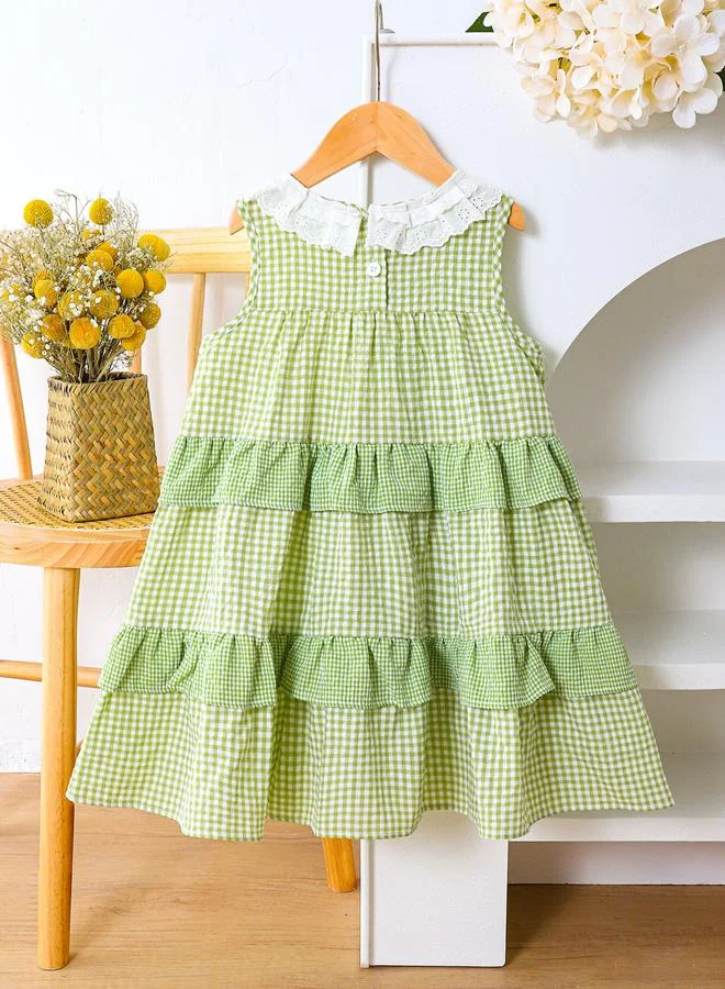 تايك تو فستان مربعات بدون أكمام وتفاصيل كرات صغيرة للأطفال