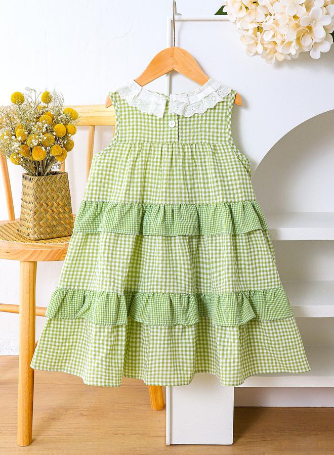 Take Two Girls Checked Sleeveless Pom Poms Detail Dress - Image 2