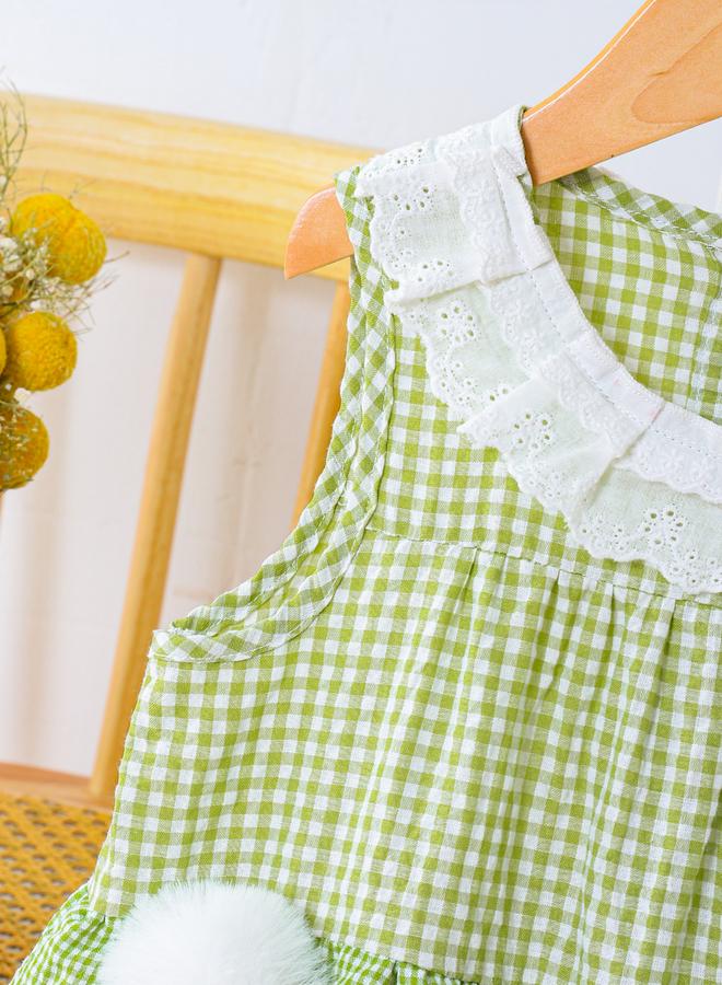 Take Two Girls Checked Sleeveless Pom Poms Detail Dress - Image 4