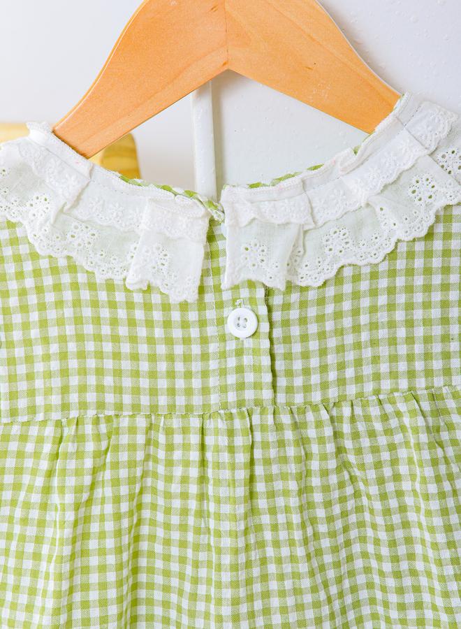 Take Two Girls Checked Sleeveless Pom Poms Detail Dress - Image 5