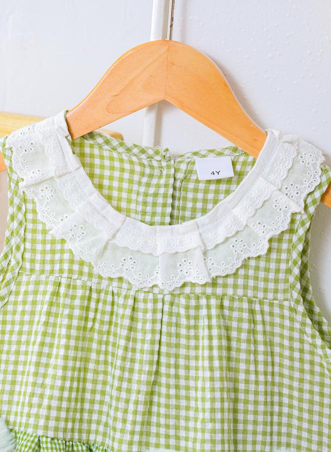 Take Two Girls Checked Sleeveless Pom Poms Detail Dress - Image 3