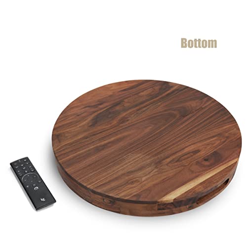 MAGIGO 18 Inches Extra Large Round Black Walnut Wood Ottoman Tray with Handles, Serve Tea, Coffee or Breakfast in Bed, Classic Circular Wooden Decorative Serving Tray - Image 4