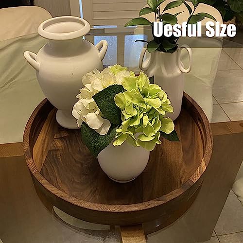MAGIGO 18 Inches Extra Large Round Black Walnut Wood Ottoman Tray with Handles, Serve Tea, Coffee or Breakfast in Bed, Classic Circular Wooden Decorative Serving Tray - Image 5