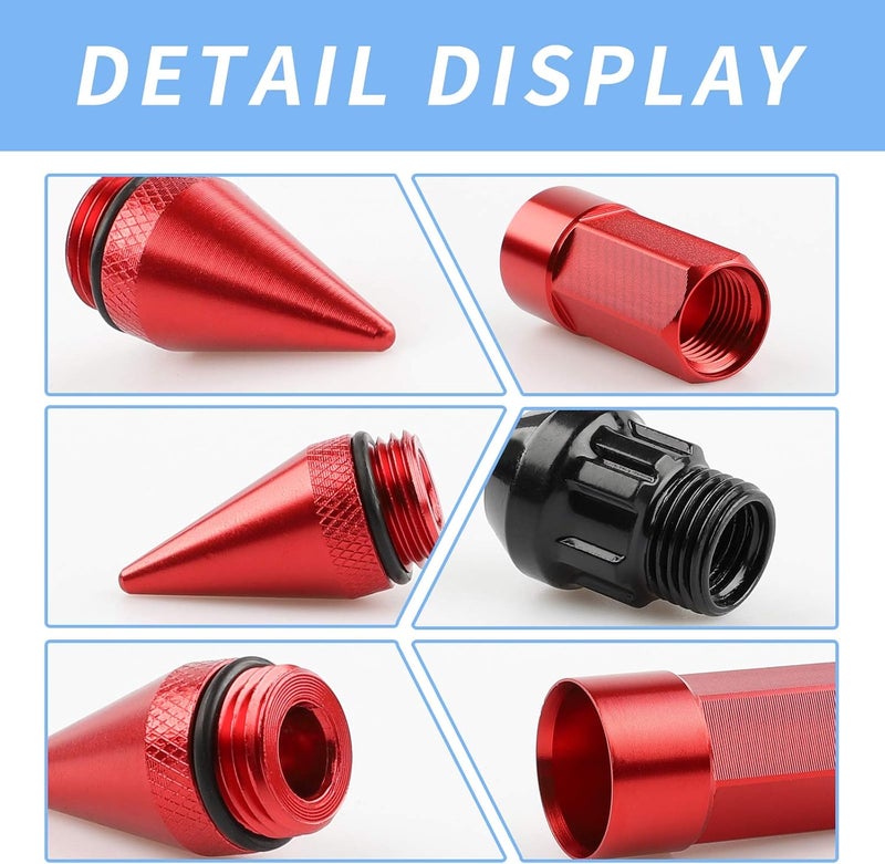 EZPROIT 24Pcs Anti Theft Spikes Extended Tuner Wheel/Rims Lug Nut M14X1.5+Socket (Red) - Image 3