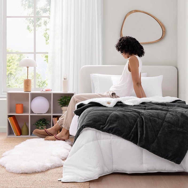 UGG Nita Throw Blanket Soft Reversible Plush Throw for Couch or Bed Washable Warm Fluffy Blanket for College Dorm Essentials and Bedding with Down Alternative Fill, 50-inch x 70-inch, Charcoal Grey - Image 2