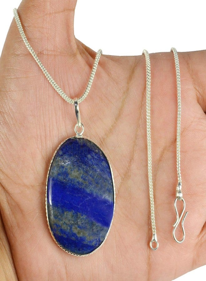 Crystu AAA Certified Lapis Lazuli Pendant Natural Crystal Stone Pendant/Locket with Metal Chain for Reiki Healing and Crystal Healing Gemstone for Unisex (Color : Blue) - Image 3
