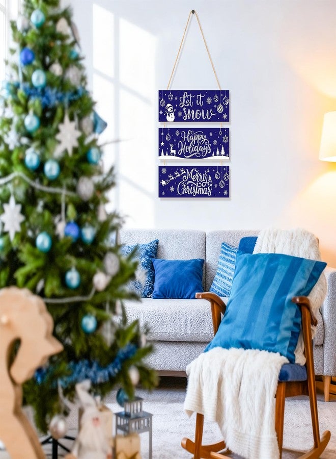 Sophena Wooden Christmas Door Wreath for Front Door Decorations Glitter Wall Sign, Merry Christmas Door Signs Welcome Hanging Hanger for Home Tree Decor Xmas Party Outdoor Indoor Wreaths Let it Snow - Image 5