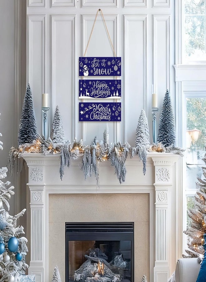 Sophena Wooden Christmas Door Wreath for Front Door Decorations Glitter Wall Sign, Merry Christmas Door Signs Welcome Hanging Hanger for Home Tree Decor Xmas Party Outdoor Indoor Wreaths Let it Snow - Image 3